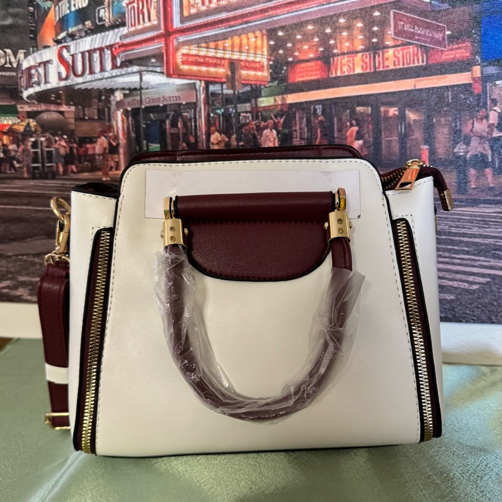 Elegant White and Burgundy Handbag